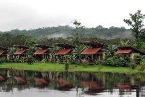 Scenic view of Maquenque Lodge in Boca Tapada, Costa Rica, highlighting the lodge's natural surroundings